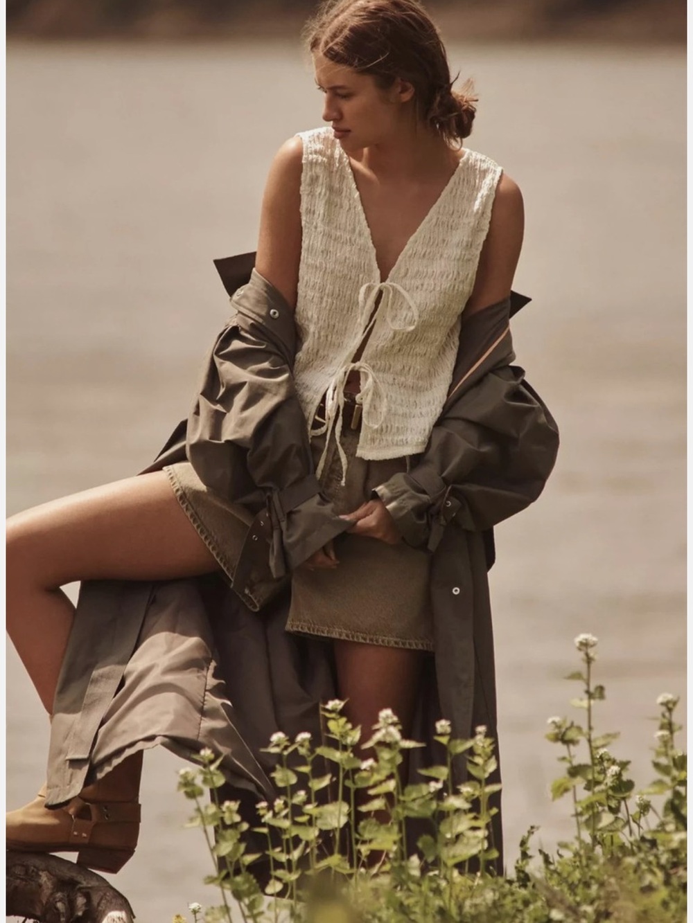 Anthropologie $178 Olive Green Belted Long Trenchcoat
